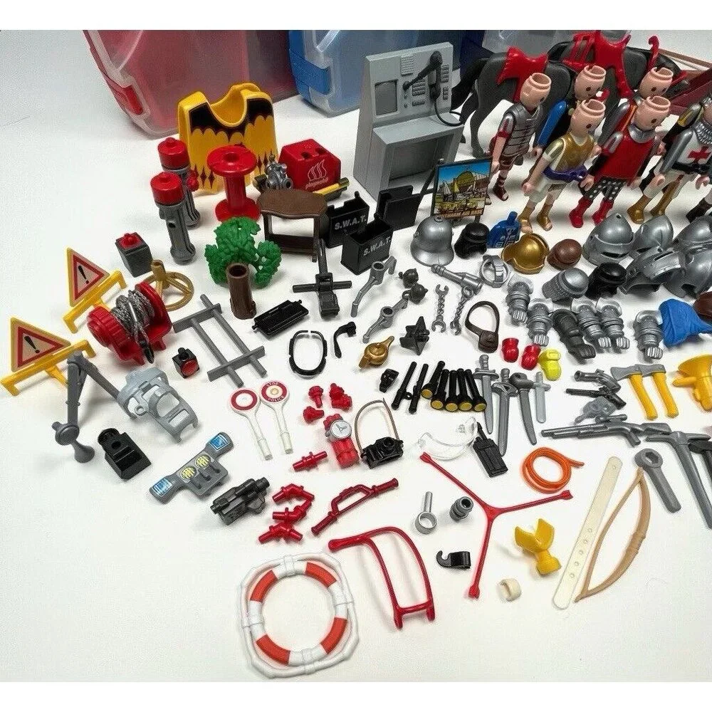 Huge VTG PLAYMOBIL LOT 179+ Figures Accessories & Cases S.W.A.T. Police Knight